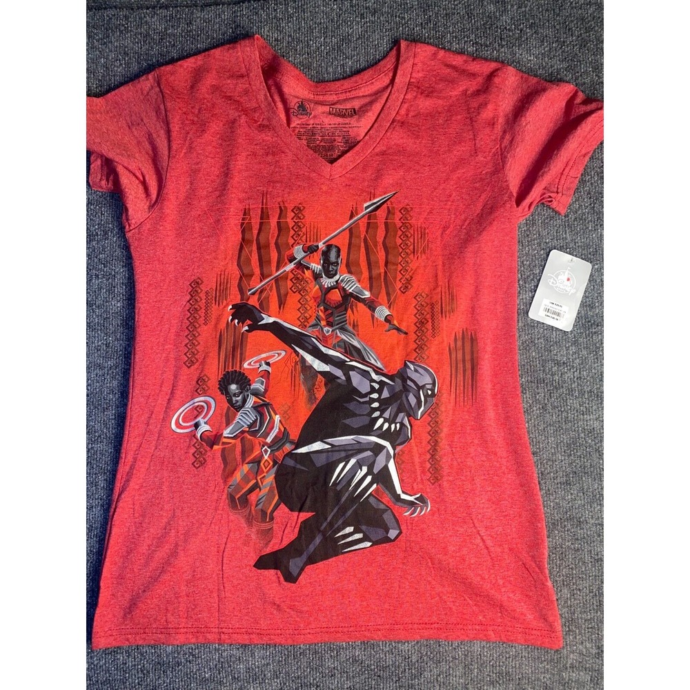 Disney Marvel Tee‎ Shirt Mens Large Red Black Panther Graphic Front Regular Fit